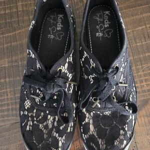 Keds Taylor Swift Black Lace Overlay Sneakers with Cream Underlay Size 7.5